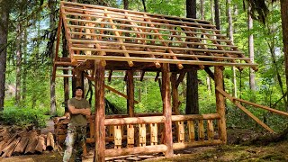 Log Woodshed Build Part 6 Roof Purlins amp Lumber Storage [upl. by Aitnis]