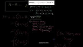 Proving laws using set algebra sets shorts maths cbse [upl. by Ittocs101]