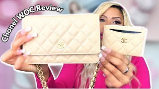 CHANEL Wallet on Chain REVIEW  Beige Chanel WOC [upl. by Otilrac402]