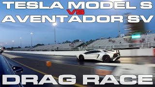 Lamborghini Aventador SV vs Tesla Model S P100D Ludicrous Plus Drag Race [upl. by Sabas]