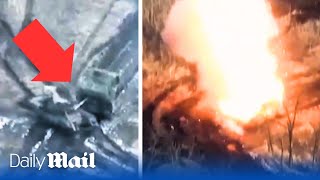 Russian tanks crash into eachother in humiliating new footage of failed attack in Donetsk [upl. by Esoranna825]