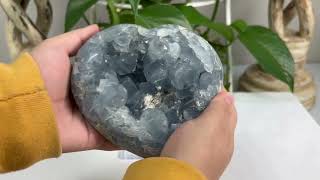 Natural Heart Shaped Sky Blue Celestite Geode Specimen 10 0113 [upl. by Silvester]