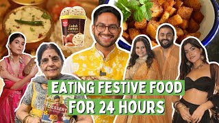 DIWALI SPECIAL EATING FESTIVE FAVOURITES FOR 24 HOURS  DIWALI PARTY VLOG [upl. by Kissiah617]