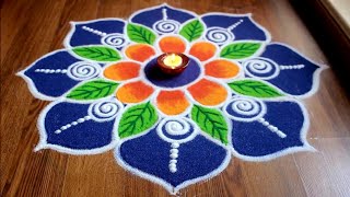 Rangoli designs for Diwali  Big and Simple flower rangoli designs with colours by Shital Daga [upl. by Yraeg]