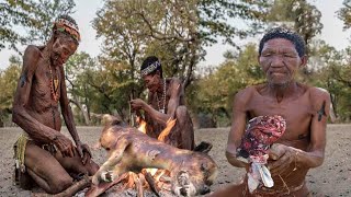 Hadzabe tribe hunting another survive Cooking meat [upl. by Airoled982]