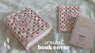 how to crochet a book cover  turn a heart granny square into an adorable cozy book cover [upl. by Mich412]