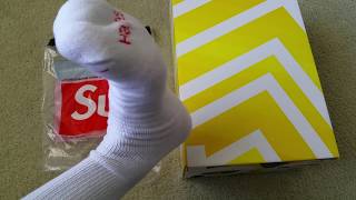 Unboxing Supreme White Crew Socks by Hanes  Try On Wear On Feet Full HD 2017 [upl. by Linda]