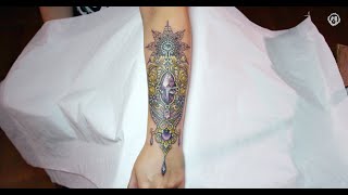 Jenna Kerr  Tattoo Timelapse  Ornamental Crystals amp Gemstones [upl. by Jallier]