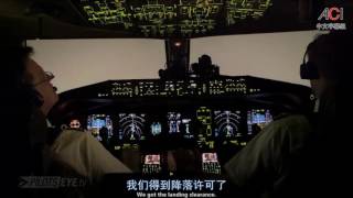 Pilotseyetv  Aerologic Boeing 777F Night Landing at Leipzig in Dense Fog English Subtitles [upl. by Adnwahsar701]