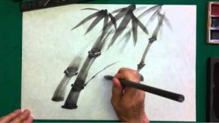 Sumi painting demonstration of bamboo [upl. by Inafit889]