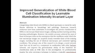 Improved Generalization of White Blood Cell Classification by Learnable Illumination Intensity Invar [upl. by Anedal274]