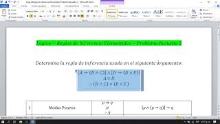 Lógica  Reglas de Inferencia Elementales  Problema Resuelto 2 [upl. by Ona335]