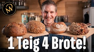 1 Teig 4 Brote  vier kreative Brotvariationen aus nur einem Teig [upl. by Ilsa]