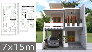 Home Design Plan 7x15m with 4 Bedrooms [upl. by Euv]