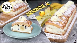 Ohne Backen die perfekte NO BAKE Bananenrolle aus dem Kühlschrank mit Löffelbiskuits  blitzschnell [upl. by Mackay735]