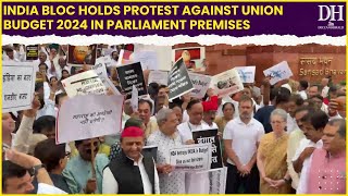 2024 Union Budget Reaction INDIA Bloc holds protest against Budget 2024 in Parliament premises [upl. by Georgianne254]