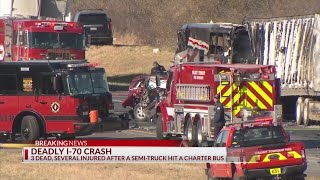 At least three dead multiple hurt in fiery I70 crash involving bus and semi [upl. by Preciosa]