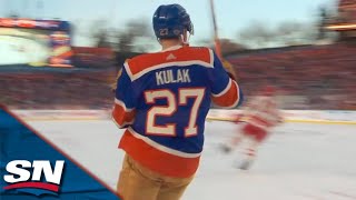 Oilers Brett Kulak Buries Rebound to Open Scoring in 2023 Heritage Classic vs Flames [upl. by Susejedairam430]