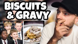 Brit Reacts to British Highschoolers Try Biscuits and Gravy for the First Time [upl. by Ennayllek]