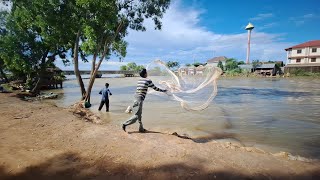 A cast net fishing traditional trap in the village [upl. by Anairuy470]