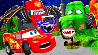 Lightning McQueen and MATER vs SPIDER MACK MONSTER ATTACK SCARY STORY Pixar cars in BeamNGdrive [upl. by Eidak983]