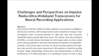 Challenges and Perspectives on Impulse Radio Ultra Wideband Transceivers for Neural Recording Applic [upl. by Leterg]