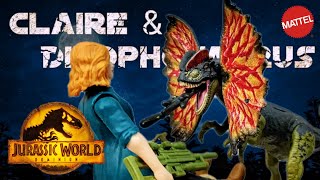 2022 Mattel Jurassic World Dominion Claire amp Dilophosaurus Review [upl. by Calandra]