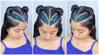 Peinado para niñas con trenzas pegadas 💙✨  trenzas pegadas faciles y bonitas 😍🔥 [upl. by Acinemod]