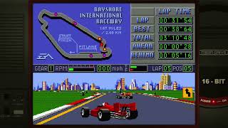 Mario Andretti Racing Single RaceIndy CarBayshore Sega Mega Drive Genesis Emulated [upl. by Drofla]