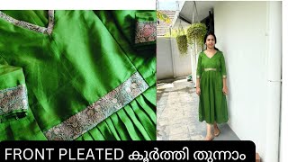 Navaratri series Day2 Green front pleated kurti cutting and stitching tutorial malayalamalinekurti [upl. by Atilol]