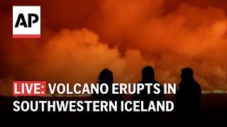 Iceland volcano eruption live Watch as it erupts near Grindavik [upl. by Gorrono]