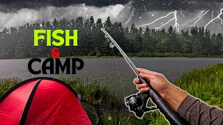 Camping amp Fishing in the Forest in Stormy Weather [upl. by Llemart885]