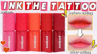 Peripera INK THE TATTOO tints  long lasting  maskproof  swatch  before and after [upl. by Ninos362]