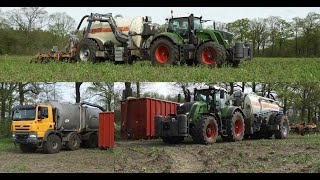 Fendt 824 amp Kaweco double twin shift JWD Markvoort aan het bouwland bemesten met Tatra truck [upl. by Culbertson]