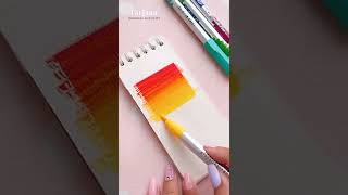 Painting with DOMS brush pen  Sunset scenery painting tutorial for beginners Shorts [upl. by Anaujd866]