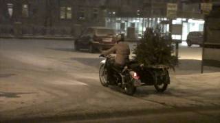 Xmas tree transportation with Chang Jiang CJ750 sidecar motorcycle [upl. by Nnayelsel]