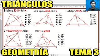 TRIANGULOS GEOMETRÍA EJERCICIOS RESUELTOSTEMA 3 Parte 1 NIVEL INTERMEDIOAVANZADO [upl. by Ennovihs83]