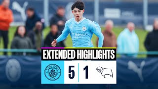 HIGHLIGHTS CITY PUT FIVE PAST DERBY TO STAY SECOND  Man City 51 Derby County  U18 Premier League [upl. by Ahsimat]