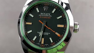 Rolex Oyster Perpetual Milgauss Green Crystal 116400GV Rolex Watch Review [upl. by Graehl]