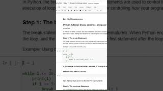 Break Continue and Pass Statements  100 Days of Python Programming  Day13 part 2 learnpython [upl. by Inajar]