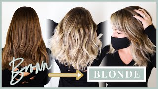 Brown to Blonde Transformation in one appointment 😱 Including how to balayage and foilayage bangs [upl. by Pacheco474]