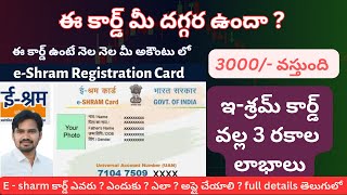 EShram Card ఎవరు  ఎందుకు  ఎలా Apply చేయాలి  Full Detailes Video 3 Benifits of EShram card [upl. by Soiritos46]