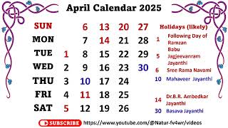 April Calendar 2025 aprilcalender2025 [upl. by Weight]