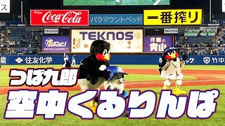 レオと一緒に挑戦！つば九郎空中くるりんぱ｜2024年6月5日 埼玉西武戦（神宮球場） [upl. by Oirtemed]