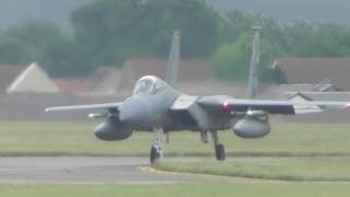 Incredible noise of 4 Lakenheath F15s departing RAF Mildenhall 26jul17 152p etc [upl. by Iiette]