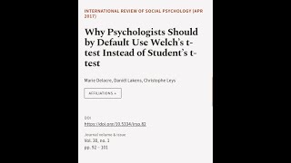 Why Psychologists Should by Default Use Welch’s ttest Instead of Student’s ttest  RTCLTV [upl. by Mariele26]