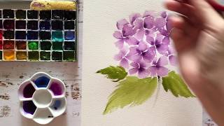 Watercolor Painting Hydrangeas Using A Dagger Brush [upl. by Etnohs]