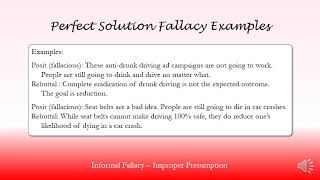 Perfect Solution Fallacy Examples [upl. by Odradlig732]