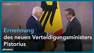 Aushändigung der Ernennungsurkunde zum Bundesminister der Verteidigung an Boris Pistorius [upl. by Anaejer]