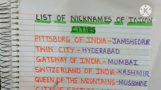 Nicknames of Indian citiesList of Nicknames of Indian cities [upl. by Rector]